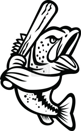 Illustration for "Largemouth Bass With Baseball Bat Batting Mascot Black and White" - Royalty Free Image