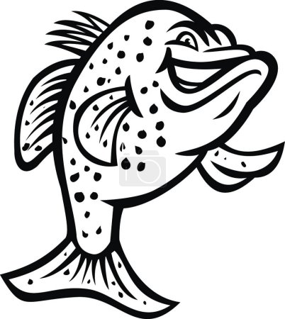 Téléchargez les illustrations : "Mascotte de poisson crapet debout noir et blanc" - en licence libre de droit