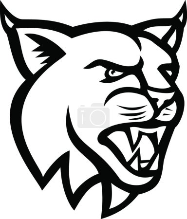 Illustration for "Bobcat or Eurasian Lynx Cat Head Side View Mascot Black and White" - Royalty Free Image