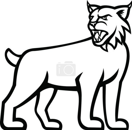 Téléchargez les illustrations : "Mascotte Bobcat ou Lynx Cat Vue latérale Noir et blanc" - en licence libre de droit