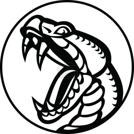 Illustration for "Aggressive Copperhead Snake Baring Fangs Mascot Black and White" - Royalty Free Image
