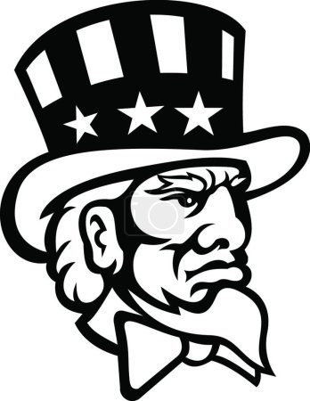Illustration for Head of american symbol uncle sam mascot black and white - Royalty Free Image