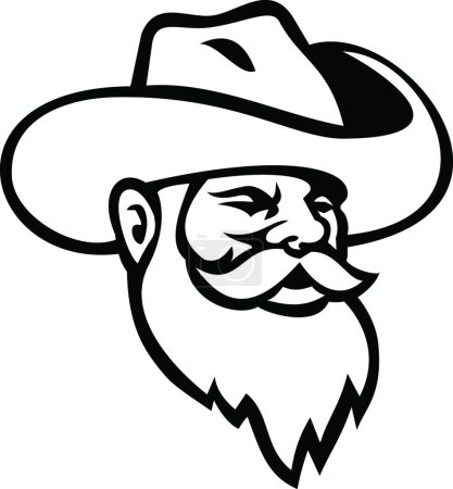 Illustration for Head of Miner Wearing Beard and Cowboy Hat Mascot, vector illustration simple design - Royalty Free Image