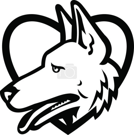 Illustration for "German Shepherd Dog Head Side View Inside Heart Black and White" - Royalty Free Image