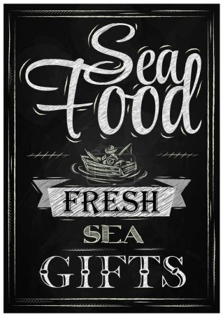Illustration for Poster sea food chalk, vector illustration simple design - Royalty Free Image