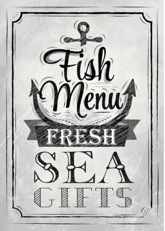 Téléchargez les illustrations : Affiche poisson menu charbon, illustration vectorielle design simple - en licence libre de droit