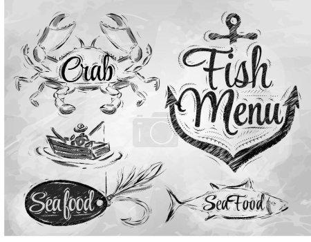 Ilustración de Elementos de menú de mariscos carbón, ilustración vectorial diseño simple - Imagen libre de derechos
