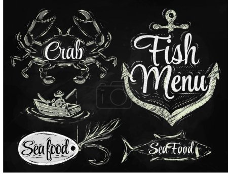Téléchargez les illustrations : Éléments de menu Fruits de mer, illustration vectorielle design simple - en licence libre de droit