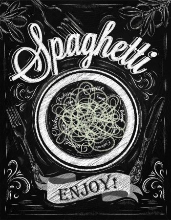 Téléchargez les illustrations : Affiche craie spaghetti, illustration vectorielle design simple - en licence libre de droit