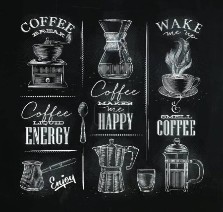 Illustration for Coffee symbols chalk, vector illustration simple design - Royalty Free Image