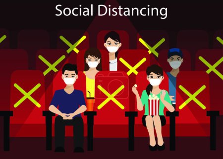 Téléchargez les illustrations : Distance sociale, illustration vectorielle design simple - en licence libre de droit