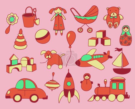 Illustration for Kids toys on pink background, vector illustration simple design - Royalty Free Image