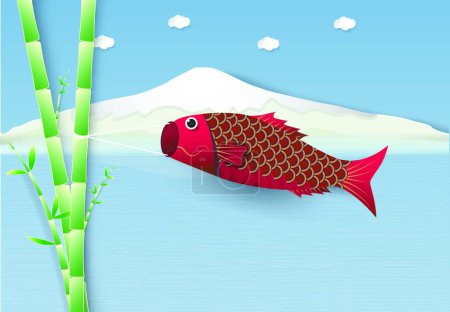 Illustration for Koi fish flag flying on branch of Japanese festival on mountain " - Royalty Free Image