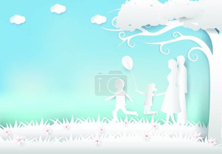 Ilustración de Feliz familia divirtiéndose en el prado, Feliz día de los padres - Imagen libre de derechos
