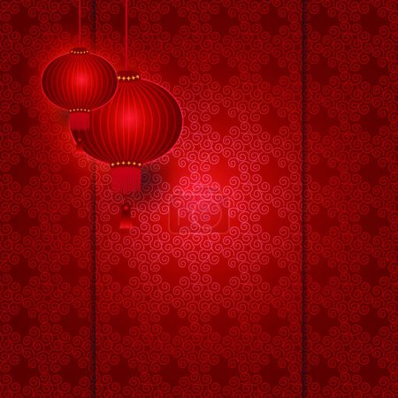 Téléchargez les illustrations : "Lanterne chinoise suspendue sur fond rouge motif
" - en licence libre de droit