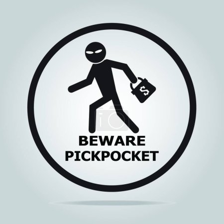 Téléchargez les illustrations : Méfiez-vous signe pickpocket, illustration vectorielle conception simple - en licence libre de droit