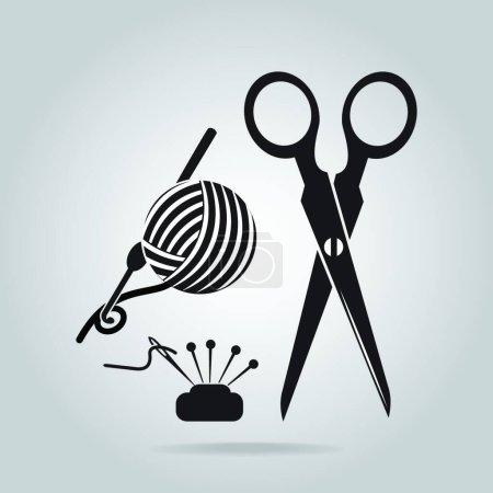 Illustration for Sewing icon, scissors, yarn, and needle icon, vector illustration simple design - Royalty Free Image