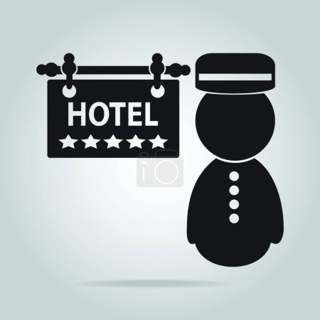 Ilustración de Bellboy y Hotel signo y cinco estrellas icono, vector ilustración diseño simple - Imagen libre de derechos