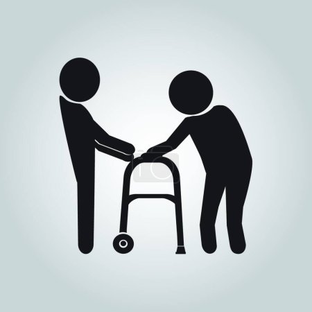 Téléchargez les illustrations : L'homme aide le patient âgé avec un marcheur - en licence libre de droit