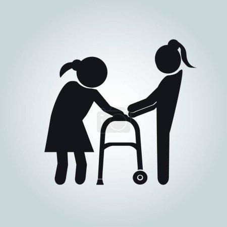 Téléchargez les illustrations : Femme aide patient âgé avec un marcheur - en licence libre de droit