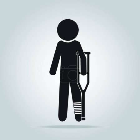 Illustration for Injured man with crutches sign, vector illustration simple design - Royalty Free Image