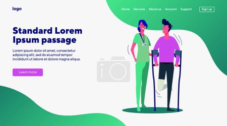 Téléchargez les illustrations : Médecin de soutien patient avec jambe cassée, illustration vectorielle conception simple - en licence libre de droit