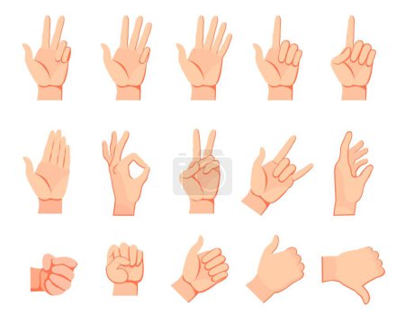 Téléchargez les illustrations : Ensemble de gestes de main humaine, illustration vectorielle design simple - en licence libre de droit
