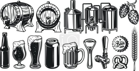 Téléchargez les illustrations : Ensemble d'objets bière, illustration vectorielle design simple - en licence libre de droit