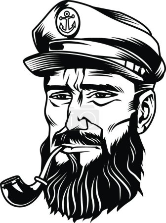 Illustration for Vintage monochrome bearded sailor, vector illustration simple design - Royalty Free Image