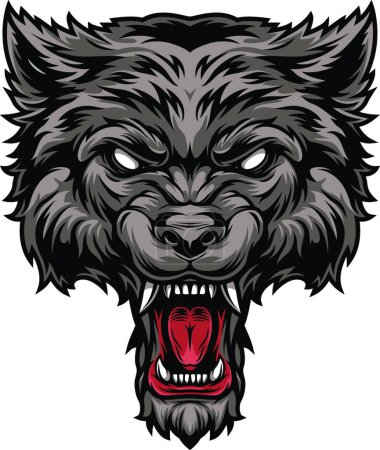 Illustration for Colorful dangerous scary ferocious wolf head, vector illustration simple design - Royalty Free Image