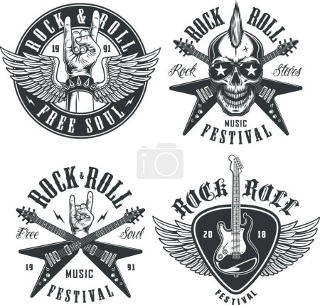 Ilustración de Emblemas de rock and roll, ilustración vectorial diseño simple - Imagen libre de derechos
