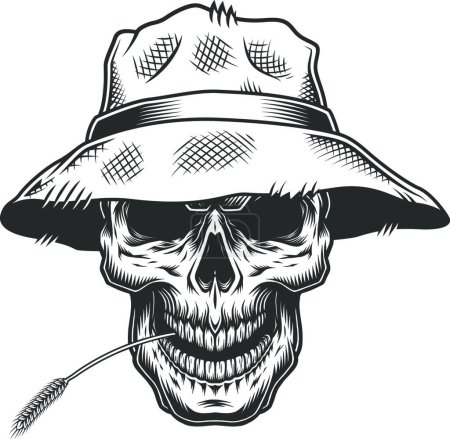 Illustration for Skull in the straw hat, vector illustration simple design - Royalty Free Image