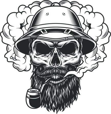 Téléchargez les illustrations : Crâne dans nuage de fumée, illustration vectorielle design simple - en licence libre de droit