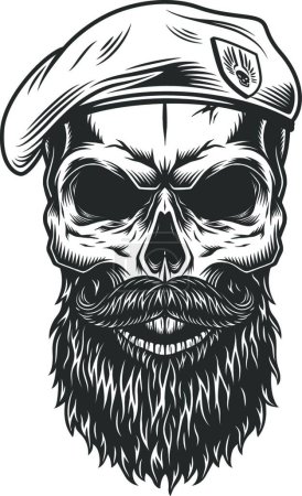 Téléchargez les illustrations : Crâne avec barbe, illustration vectorielle design simple - en licence libre de droit