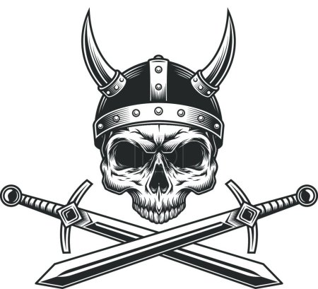 Illustration for Viking skull without jaw in helmet, vector illustration simple design - Royalty Free Image