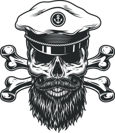 Illustration for Vintage bearded and mustached skull, vector illustration simple design - Royalty Free Image