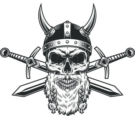 Téléchargez les illustrations : Crâne viking barbu vintage, illustration vectorielle design simple - en licence libre de droit