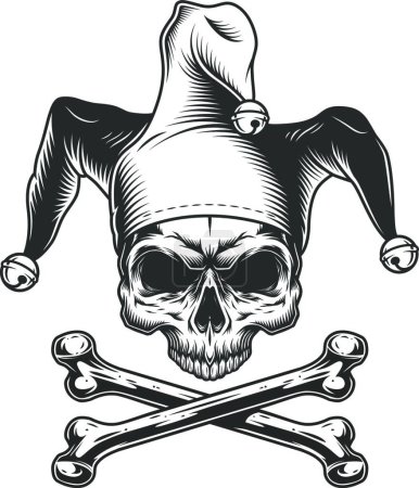 Téléchargez les illustrations : Crâne de bouffon vintage sans mâchoire, illustration vectorielle design simple - en licence libre de droit