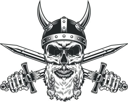 Illustration for Vintage monochrome bearded viking skull, vector illustration simple design - Royalty Free Image