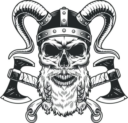 Illustration for Vintage monochrome scandinavian viking skull, vector illustration simple design - Royalty Free Image