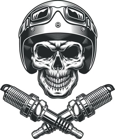 Illustration for Vintage motorcycle rider skull, vector illustration simple design - Royalty Free Image