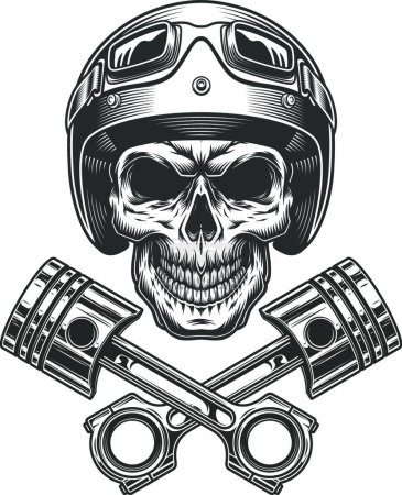 Illustration for Vintage motorcycle skull in moto helmet, vector illustration simple design - Royalty Free Image