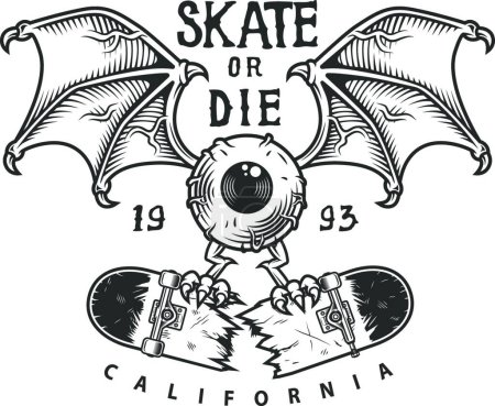 Téléchargez les illustrations : Logotype de skateboard vintage, illustration vectorielle design simple - en licence libre de droit