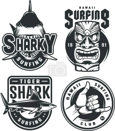 Ilustración de Vintage surf emblemas monocromáticos, vector ilustración diseño simple - Imagen libre de derechos