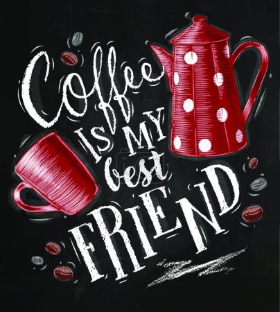 Téléchargez les illustrations : Affiche café ami craie, illustration vectorielle design simple - en licence libre de droit