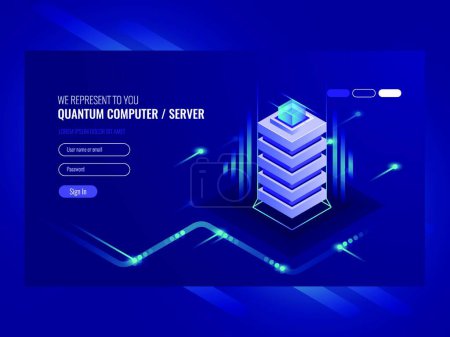 Ilustración de "Blockchain server concept, quantum computer, server room, database, information storage and processing" - Imagen libre de derechos