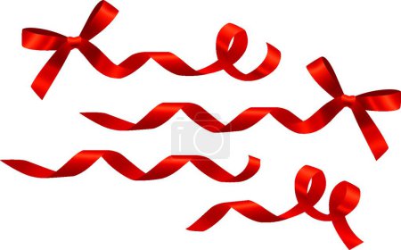 Ilustración de Decorativo rizado cintas rojas y arcos conjunto, vector ilustración diseño simple - Imagen libre de derechos