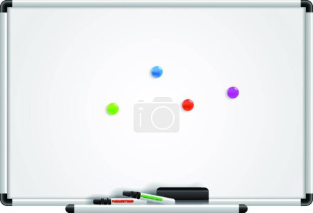 Illustration for Empty whiteboard, markers and magnets, vector illustration simple design - Royalty Free Image
