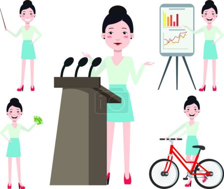 Illustration for Female conference speaker character set with different poses, vector illustration simple design - Royalty Free Image
