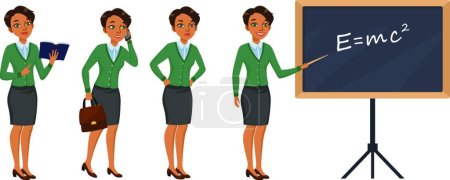 Ilustración de Juego de personajes femeninos con diferentes poses, emociones, ilustración vectorial diseño simple - Imagen libre de derechos